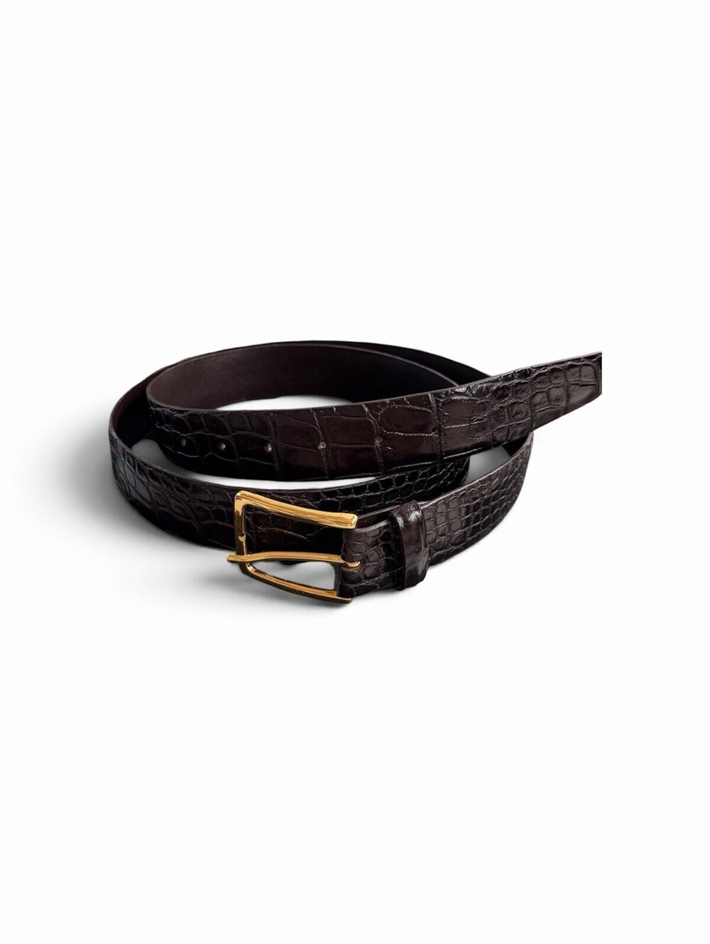Paul Fredrick Crocodile Embossed Belt Made In Italy Genuine Leather Size 46 Brwn